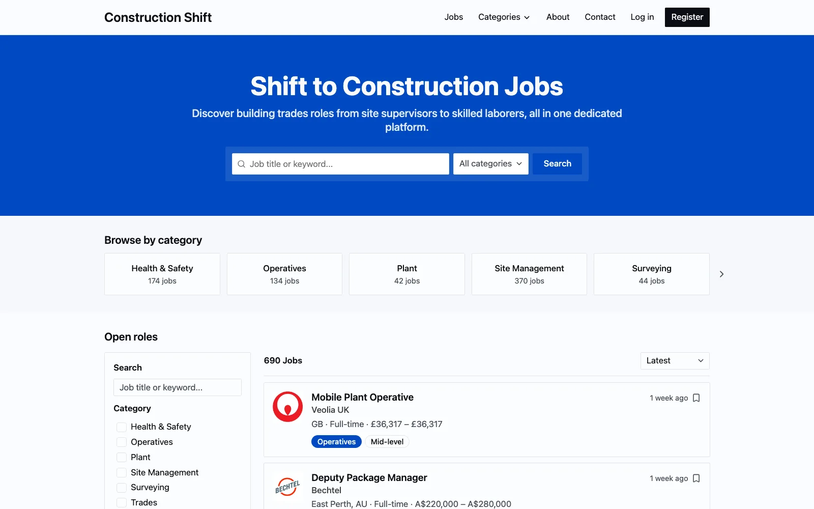 Construction Shift homepage