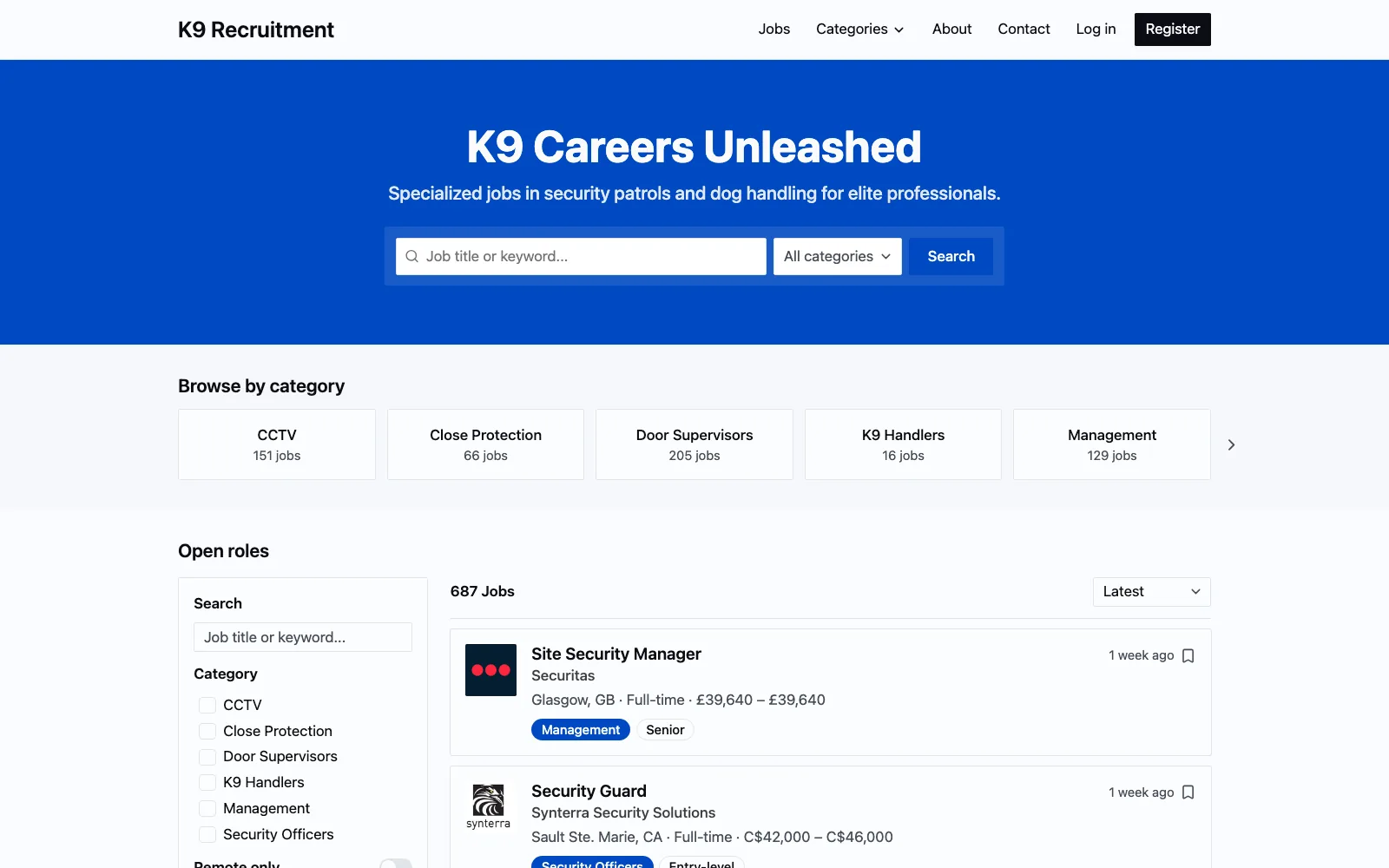 K9 Recruitment homepage