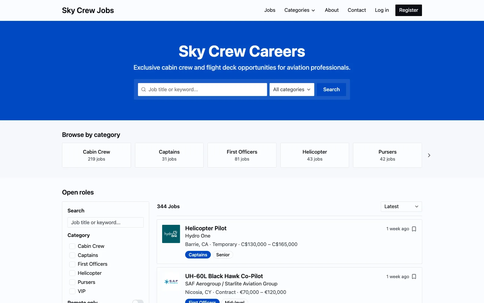 Sky Crew Jobs homepage